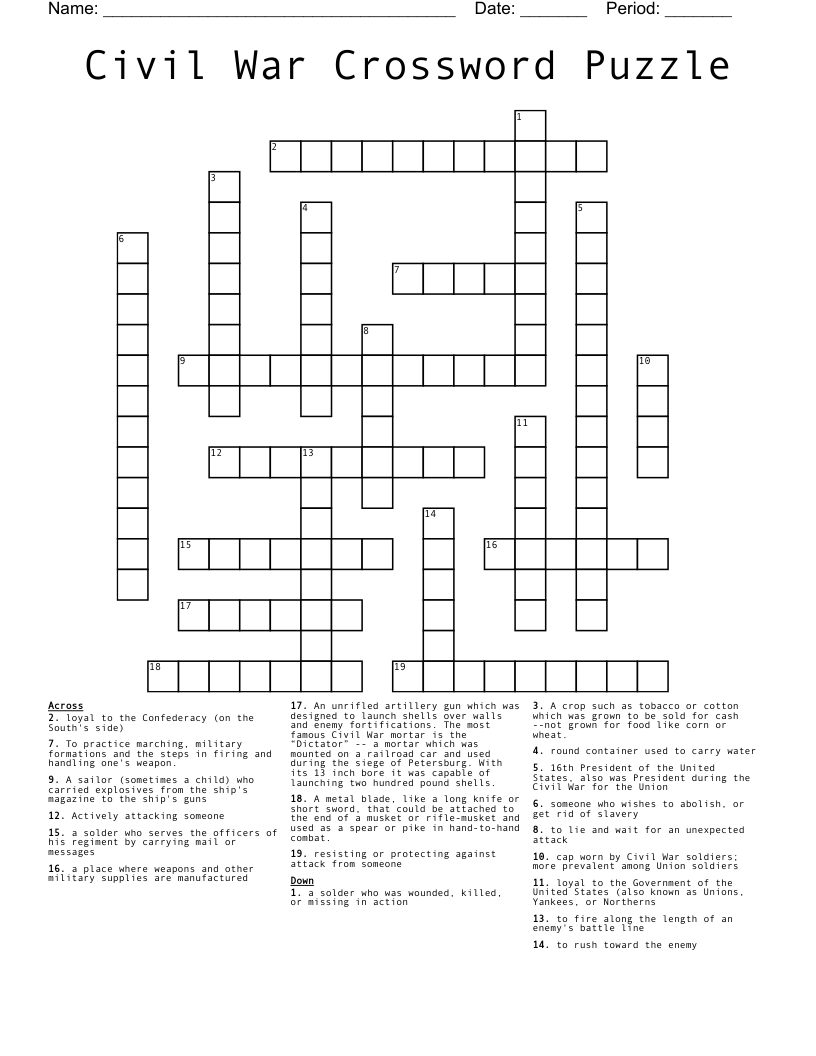 Civil War Crossword Puzzle