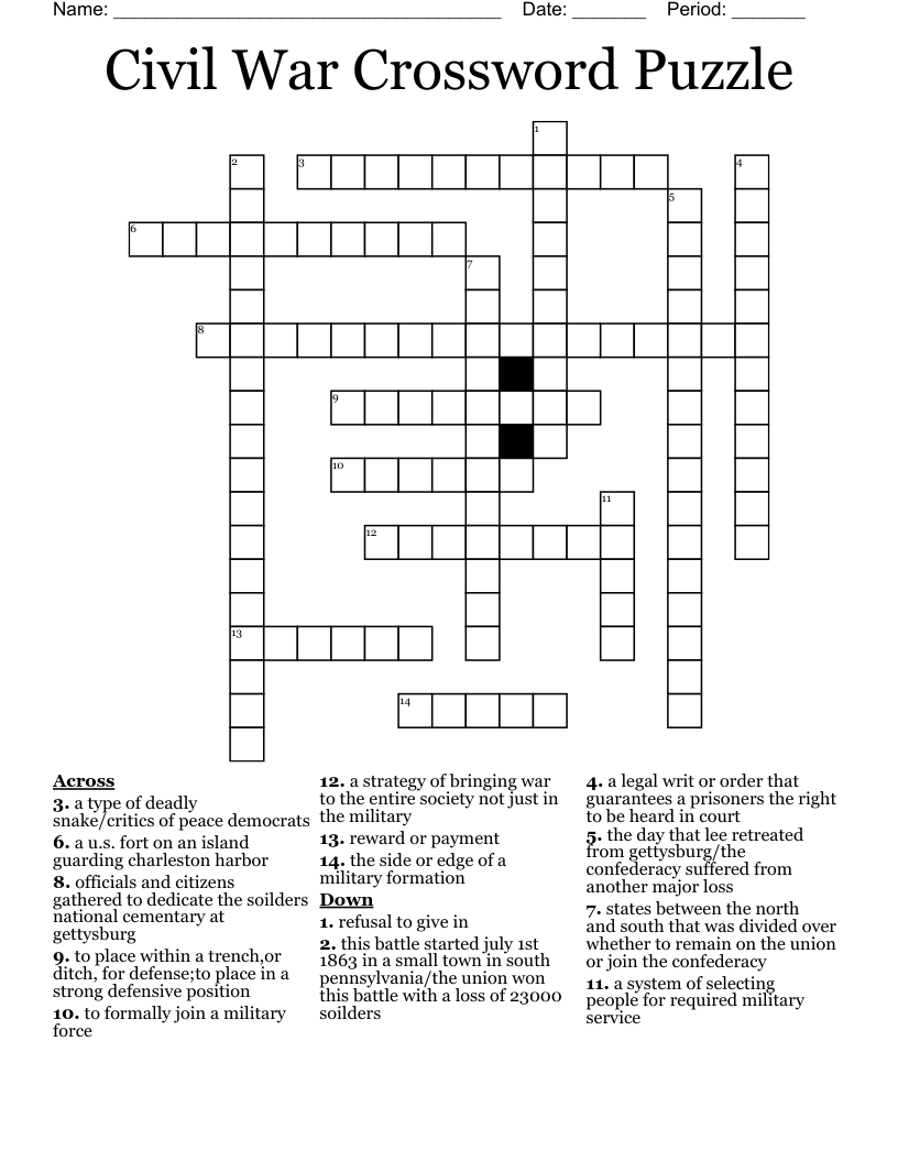 Civil War Crossword Puzzle