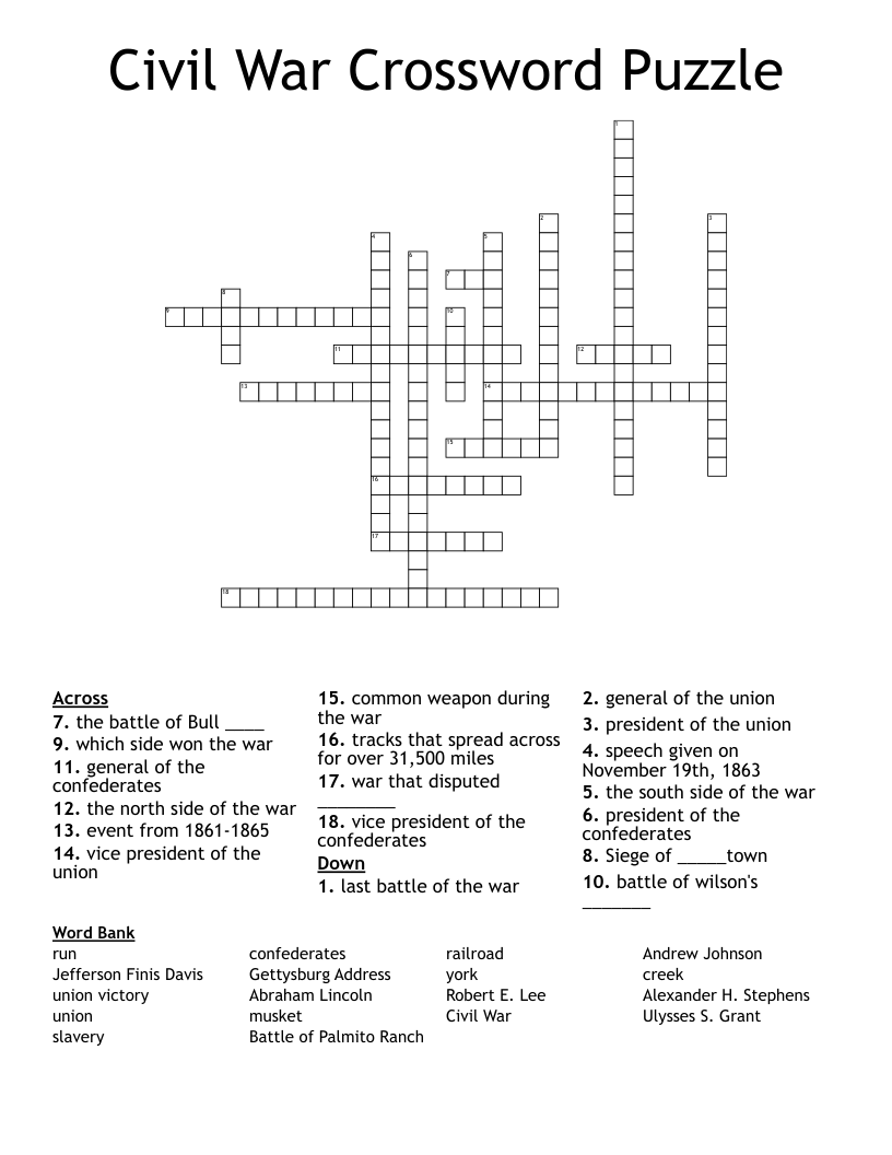 Civil War Crossword Puzzle