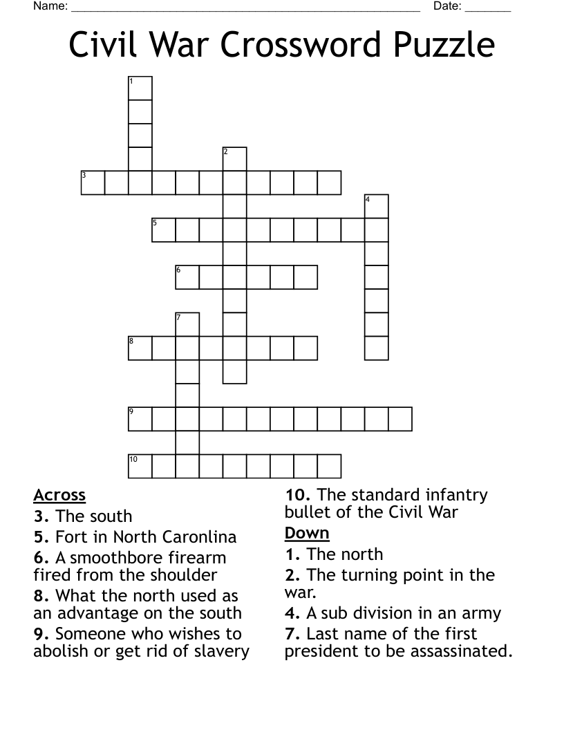 Civil War Crossword Puzzle