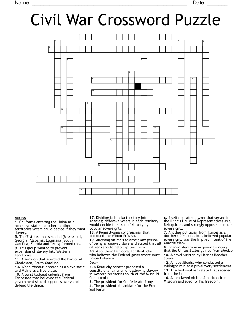Civil War Crossword Puzzle