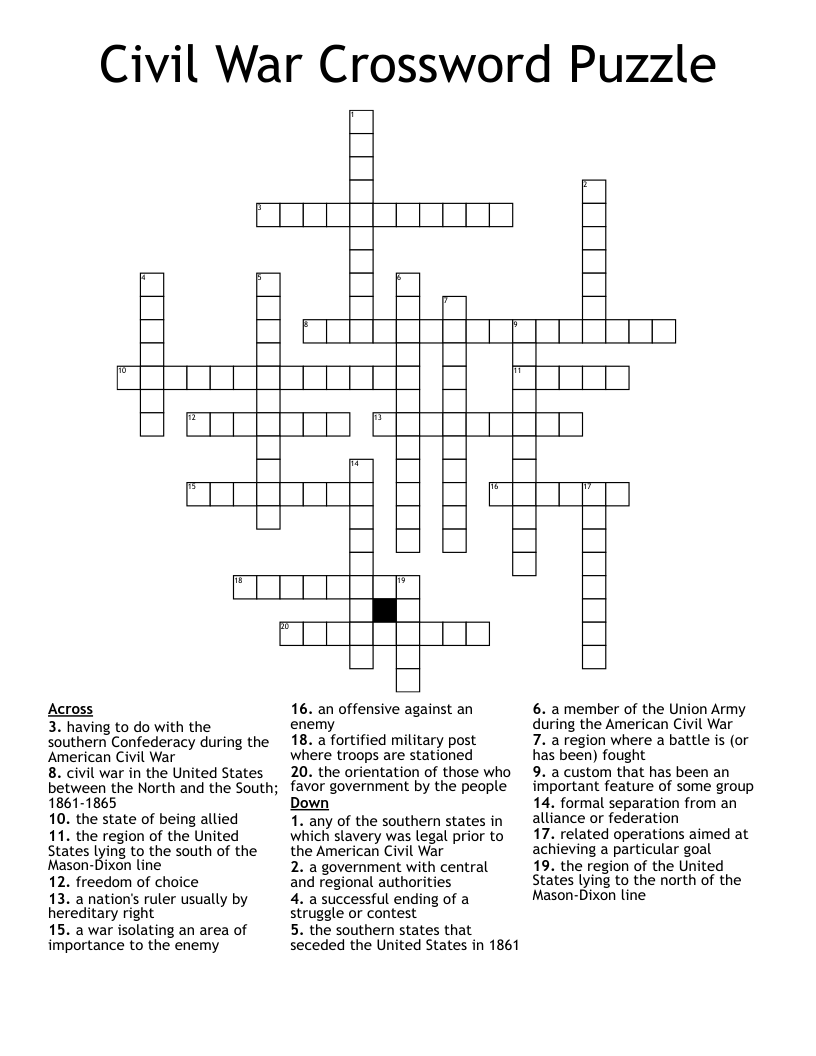 Civil War Crossword Puzzle 