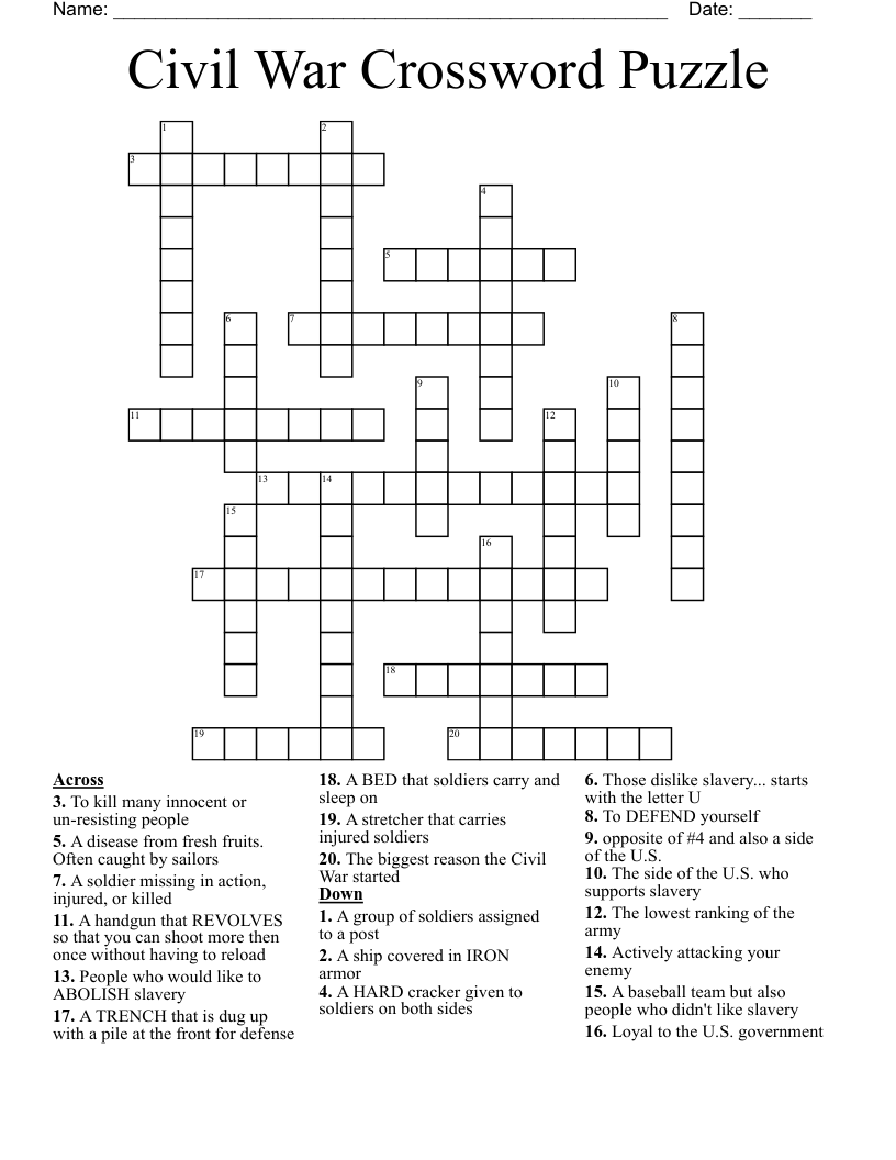 Civil War Crossword Puzzle 