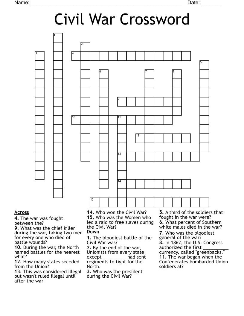 Civil War Crossword 