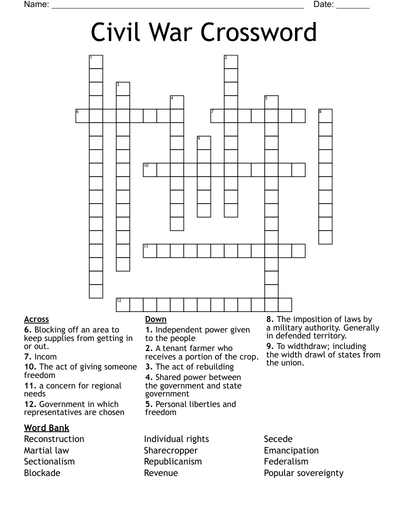 Civil War Crossword 