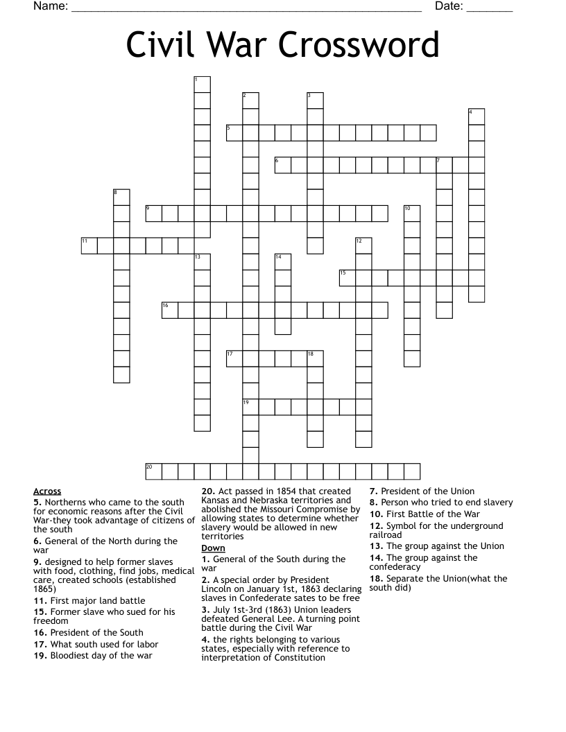 Civil War Crossword 