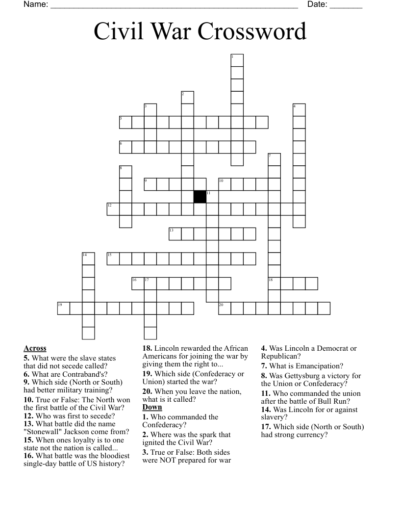 Civil War Crossword 