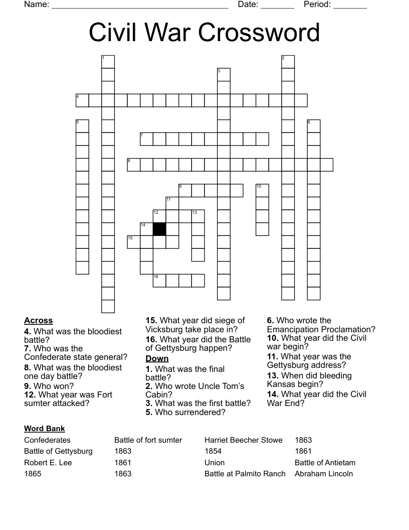 Civil War Crossword 