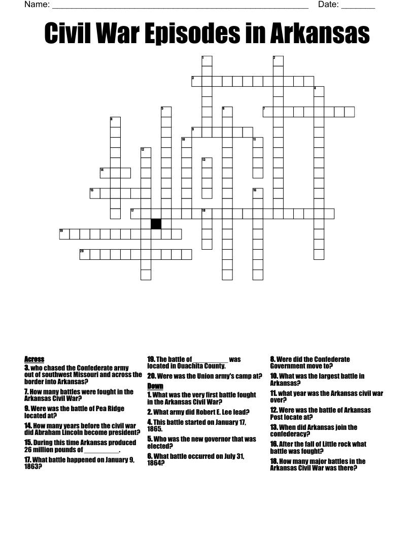 Civil War Episodes in Arkansas Crossword