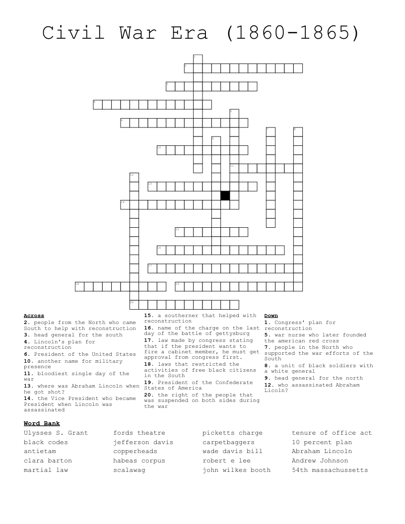 Civil War Era (1860-1865) Crossword