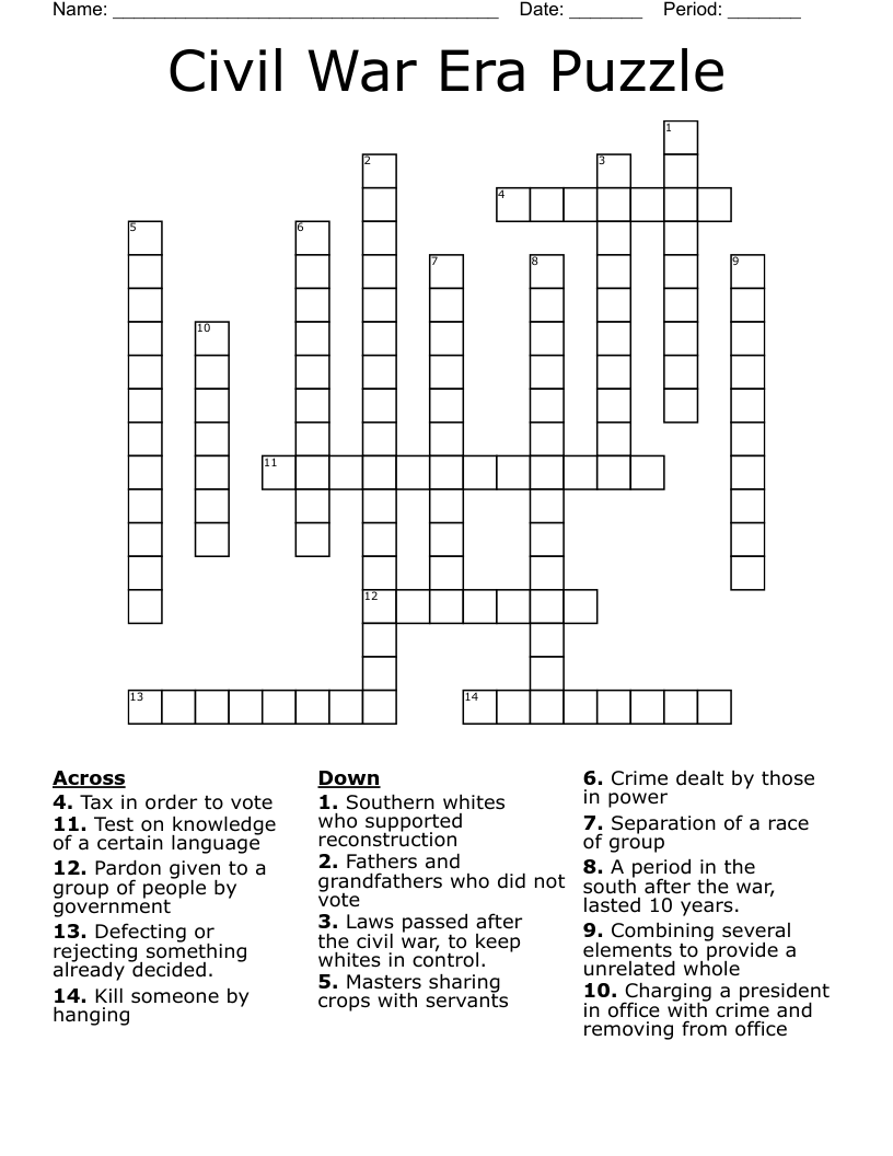 Civil War Era Puzzle Crossword