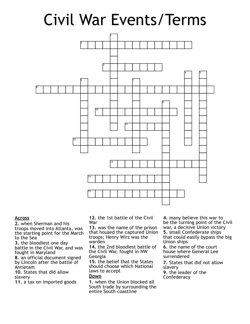 Civil War Events/Terms Crossword