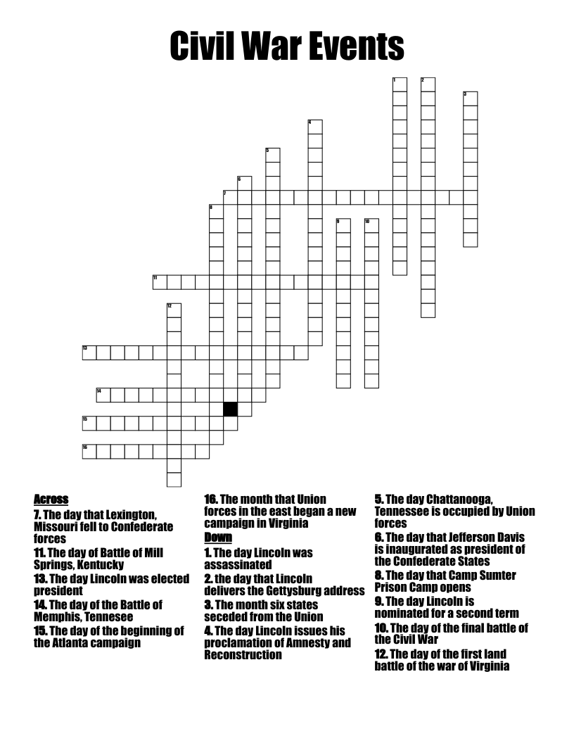 Civil War Events Crossword