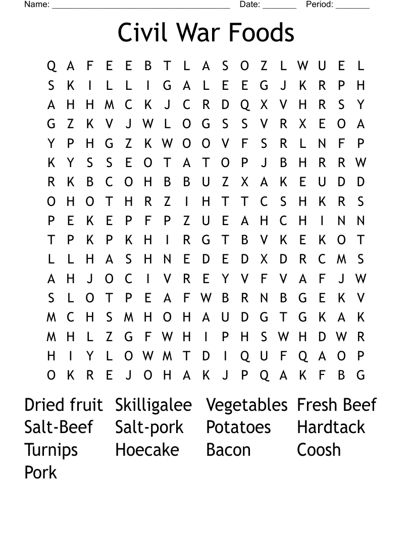 Civil War Foods Word Search
