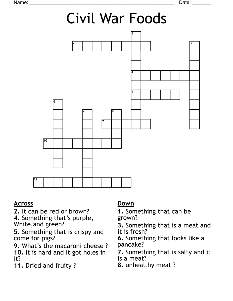 Civil War Foods Crossword