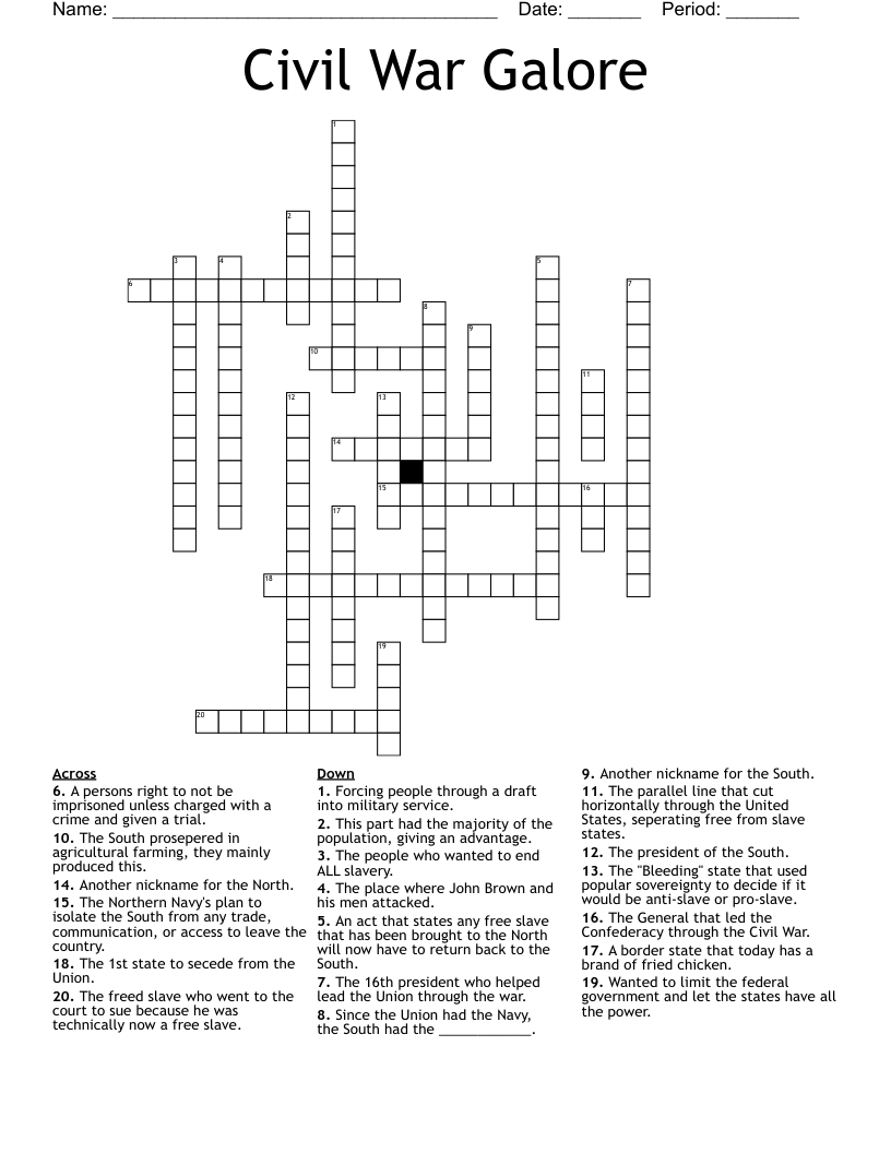 Civil War Galore Crossword