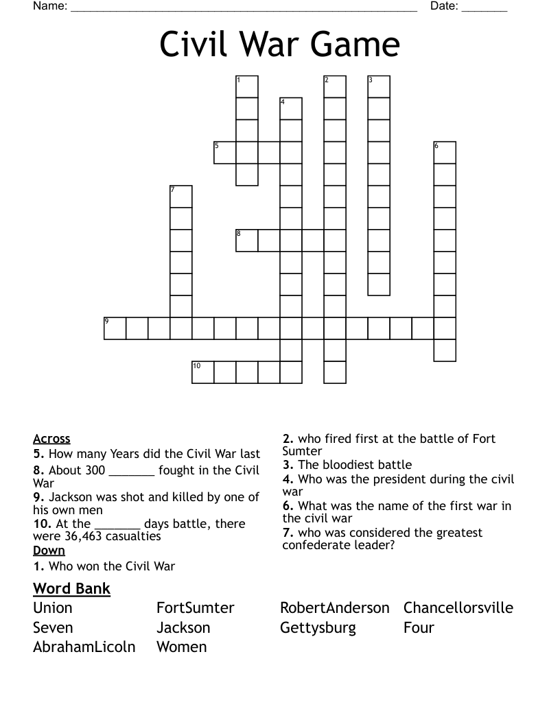 Civil War Game Crossword