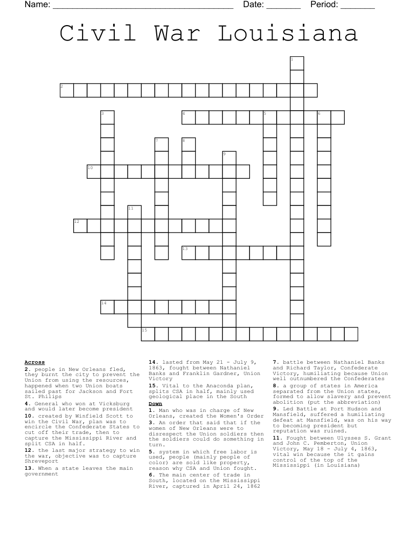 Civil War Louisiana Crossword
