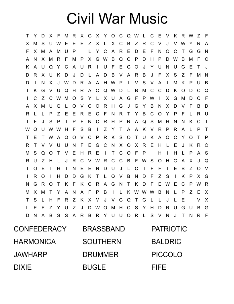 Civil War Music Word Search