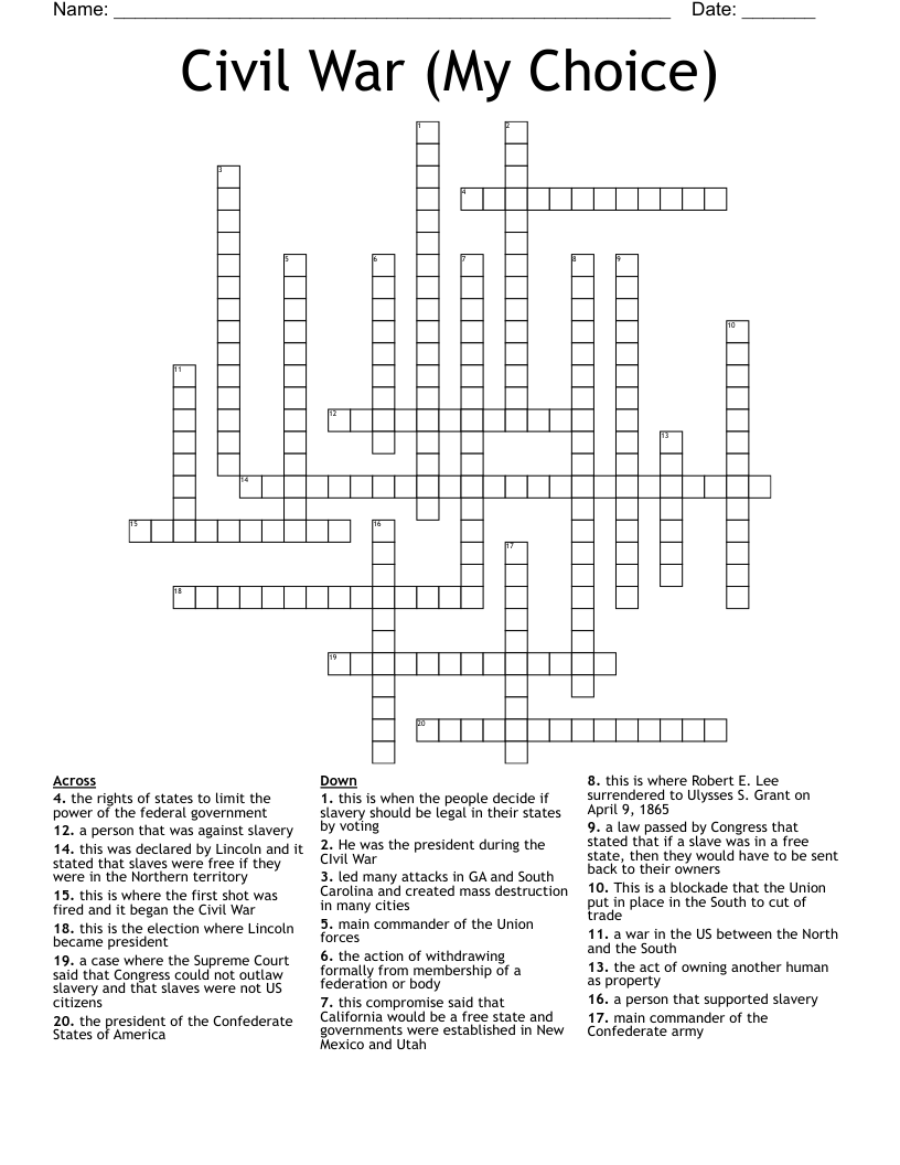 Civil War (My Choice) Crossword