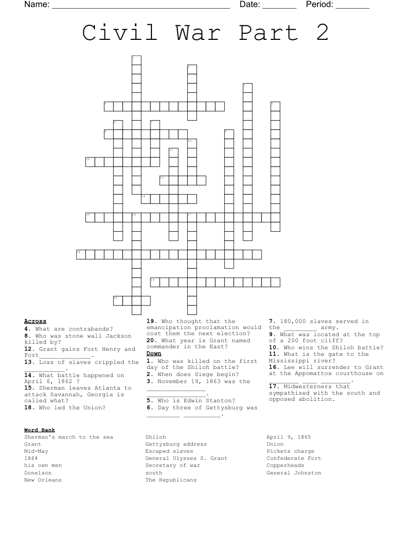 Civil War Part 2 Crossword