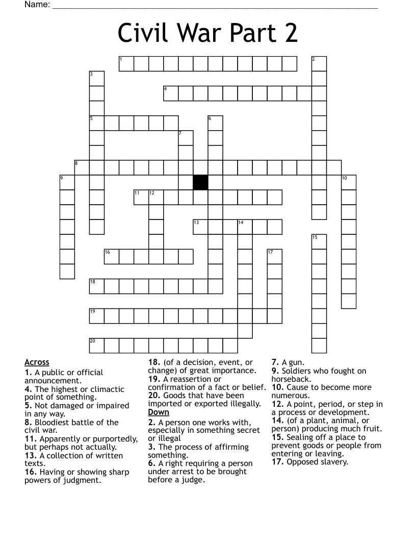 Civil War Part 2 Crossword