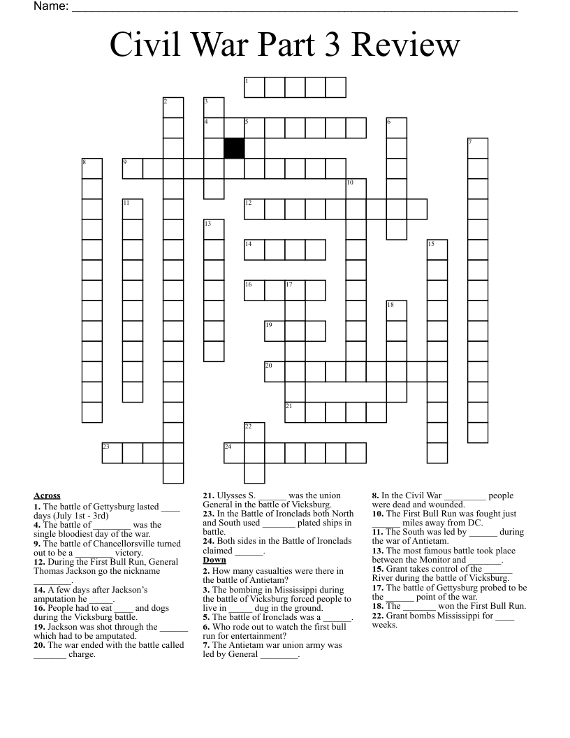 Civil War Part 3 Review Crossword