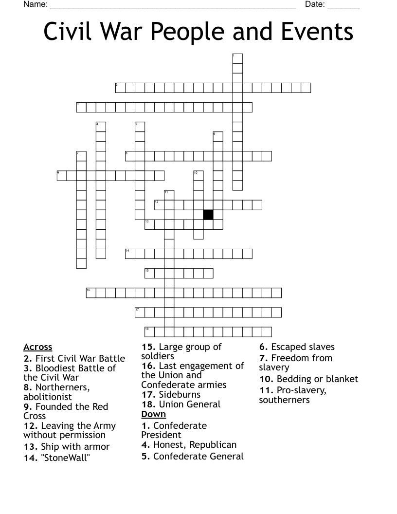 Civil War People and Events Crossword