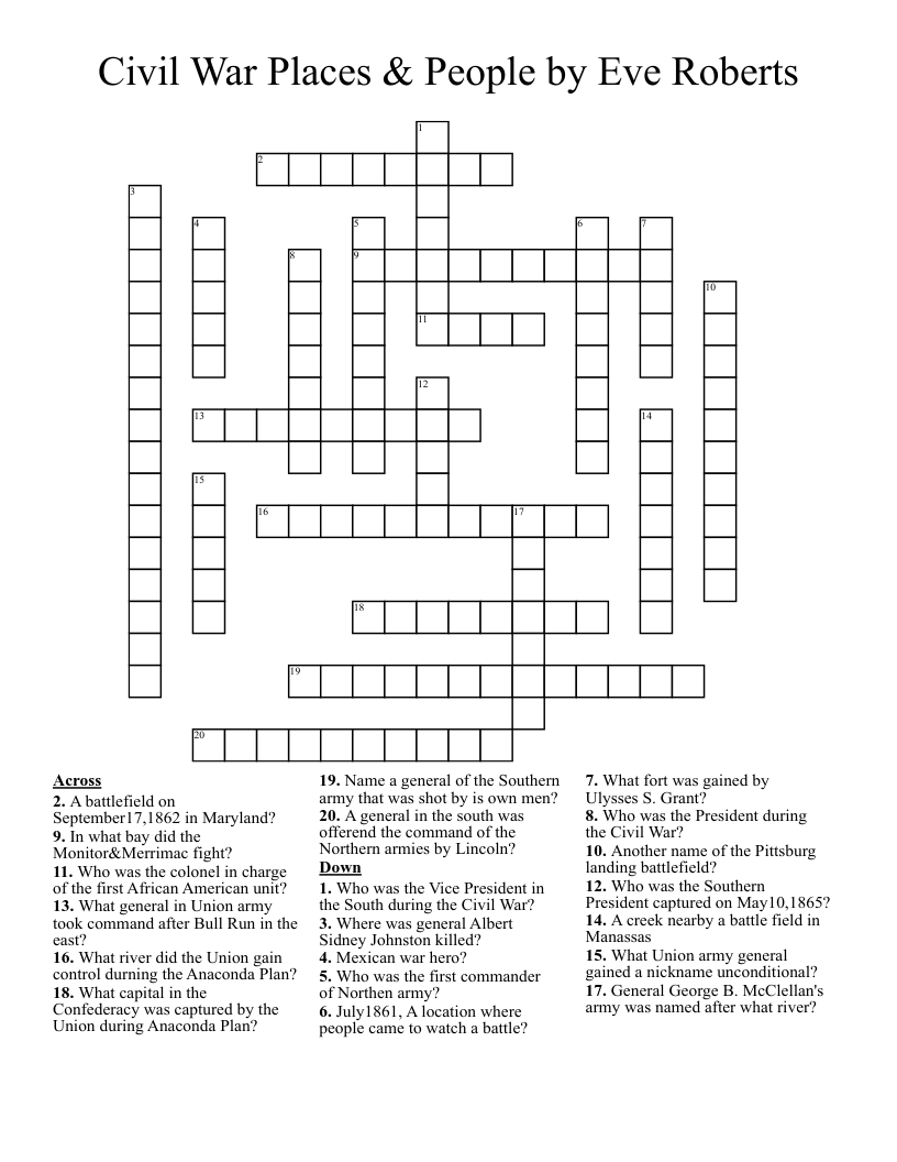 Civil War Places & People by Eve Roberts  Crossword