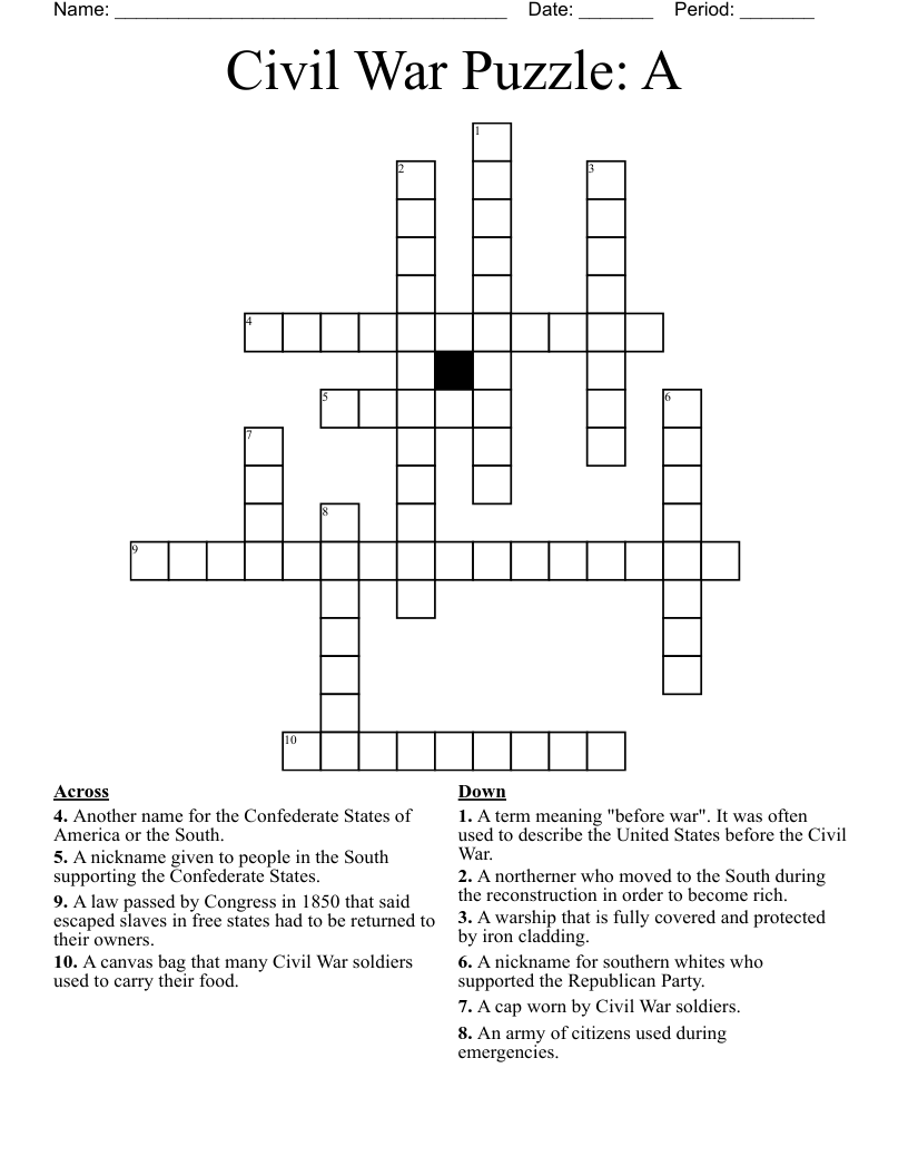 Civil War Puzzle: A Crossword