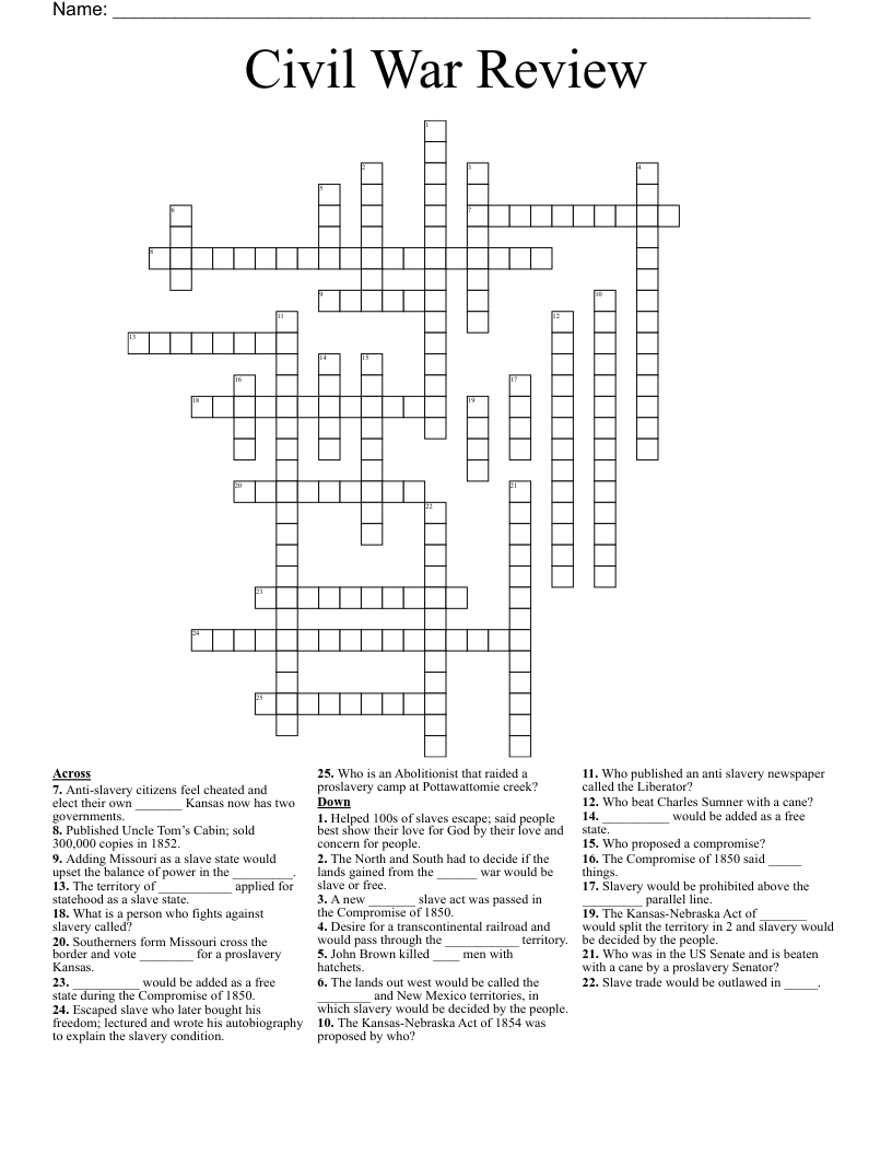 Civil War Review Crossword