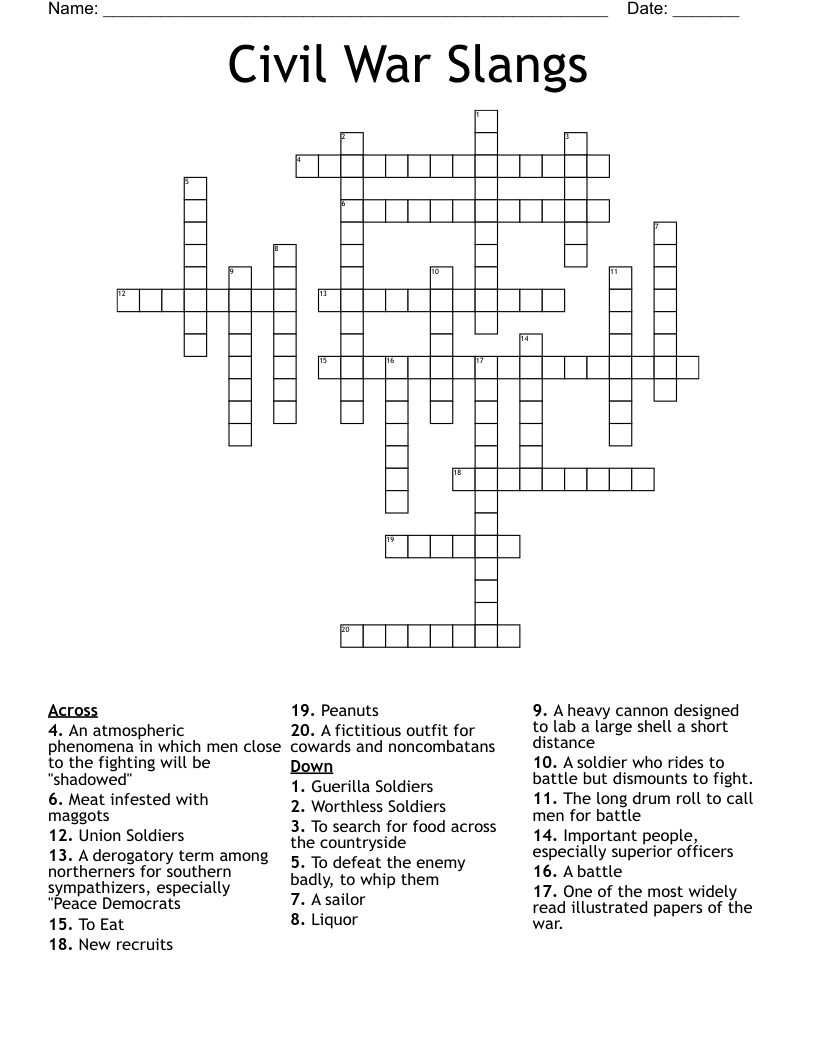 Civil War Slangs Crossword
