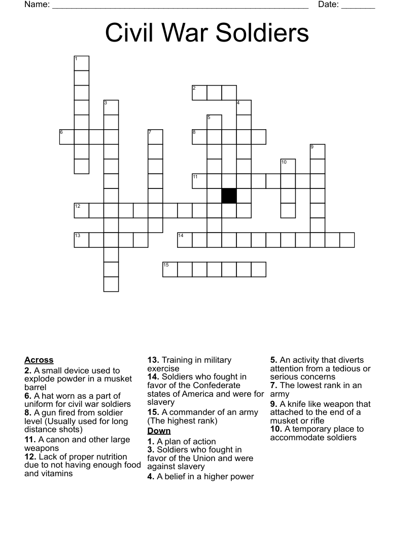 Civil War Soldiers Crossword