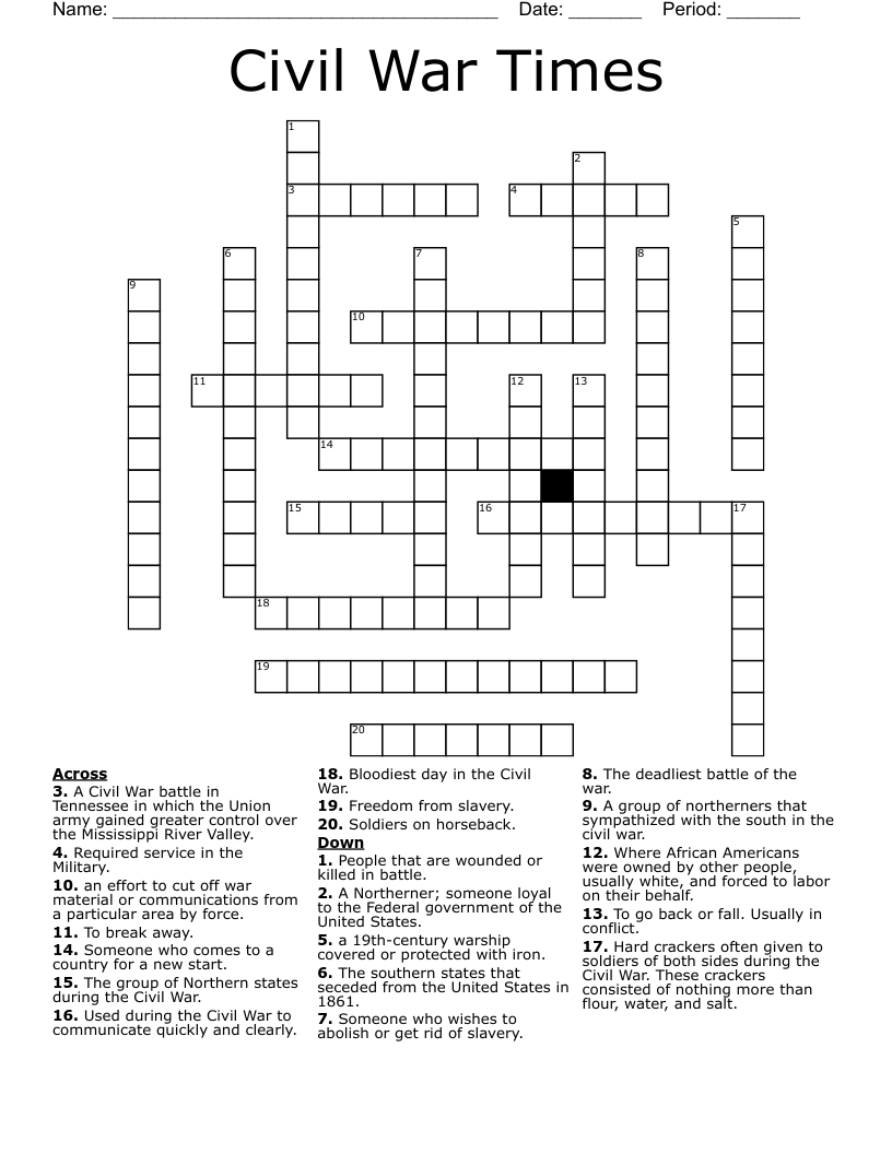 Civil War Times Crossword