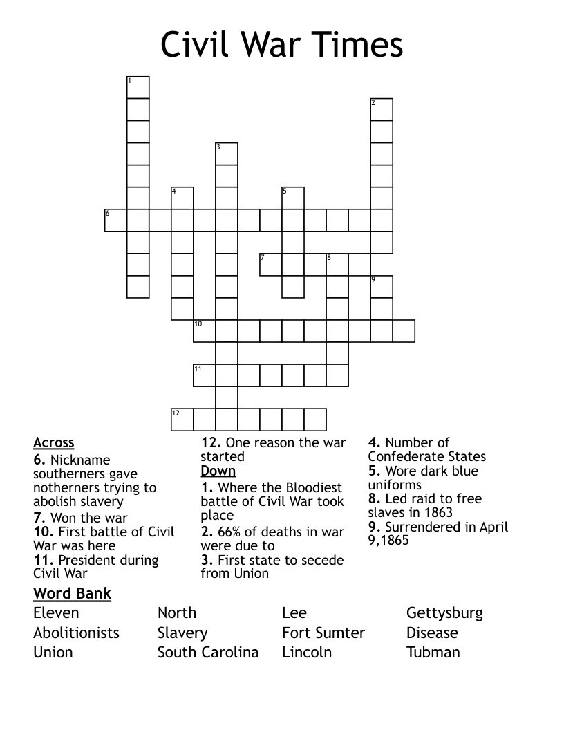 Civil War Times  Crossword