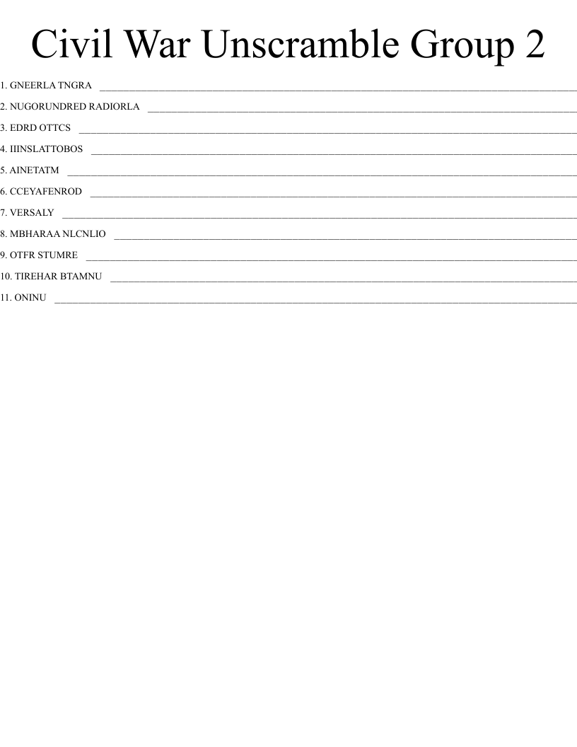 Civil War Unscramble Group 2