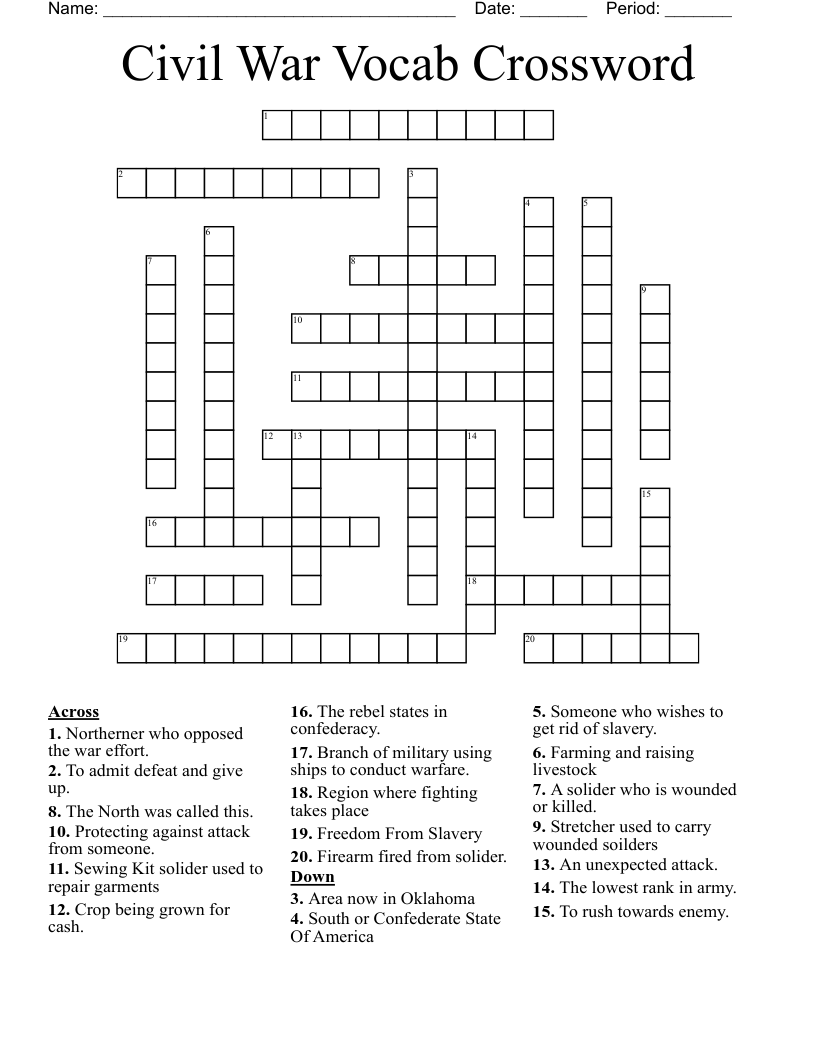 Civil War Vocab Crossword 