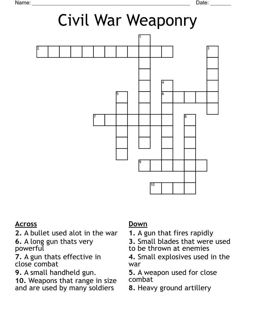 Civil War Weaponry Crossword