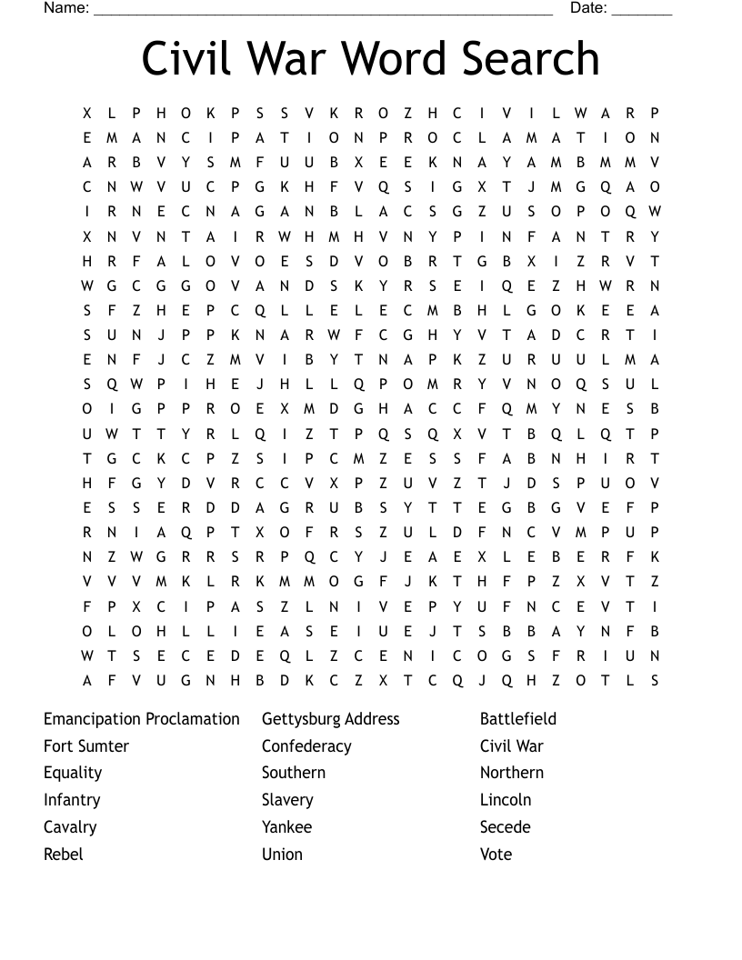 Civil War Word Search