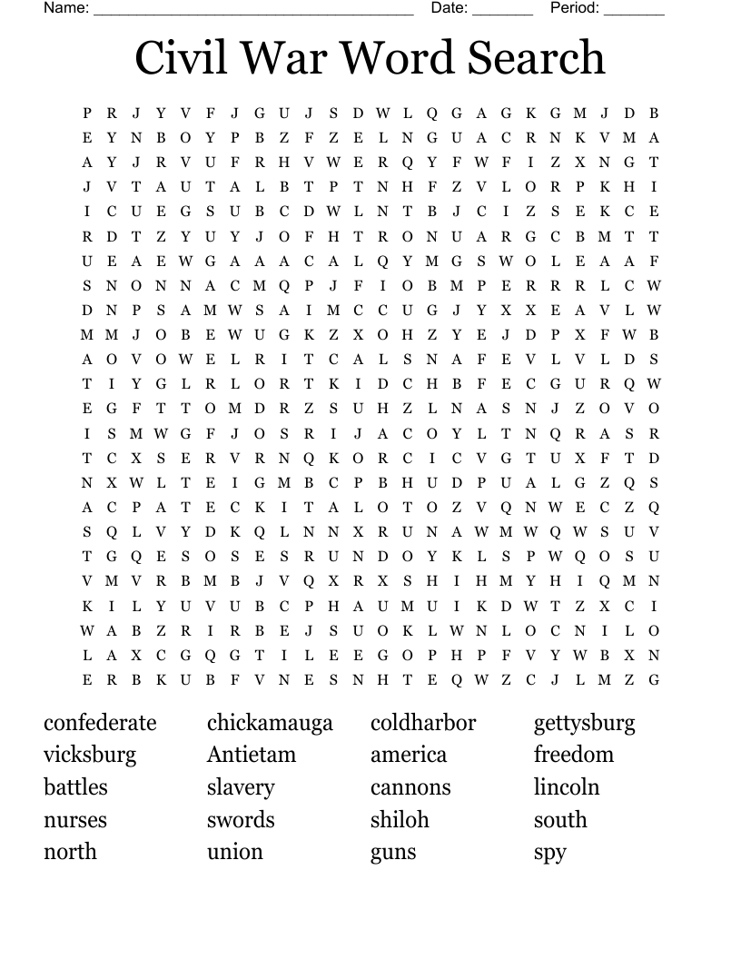 Civil War Word Search