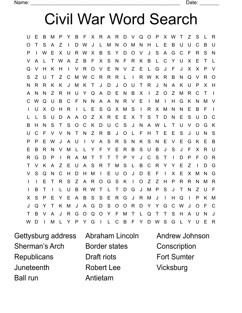 Civil War Word Search