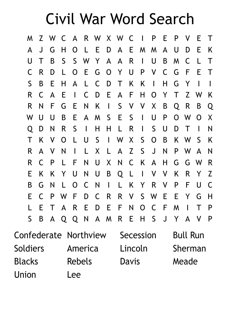Civil War Word Search