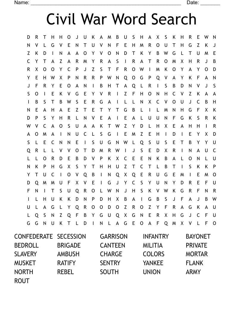 Civil War Word Search