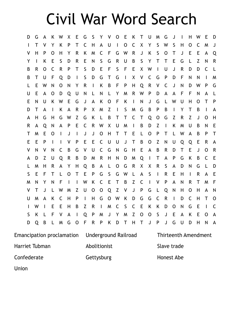 Civil War Word Search 