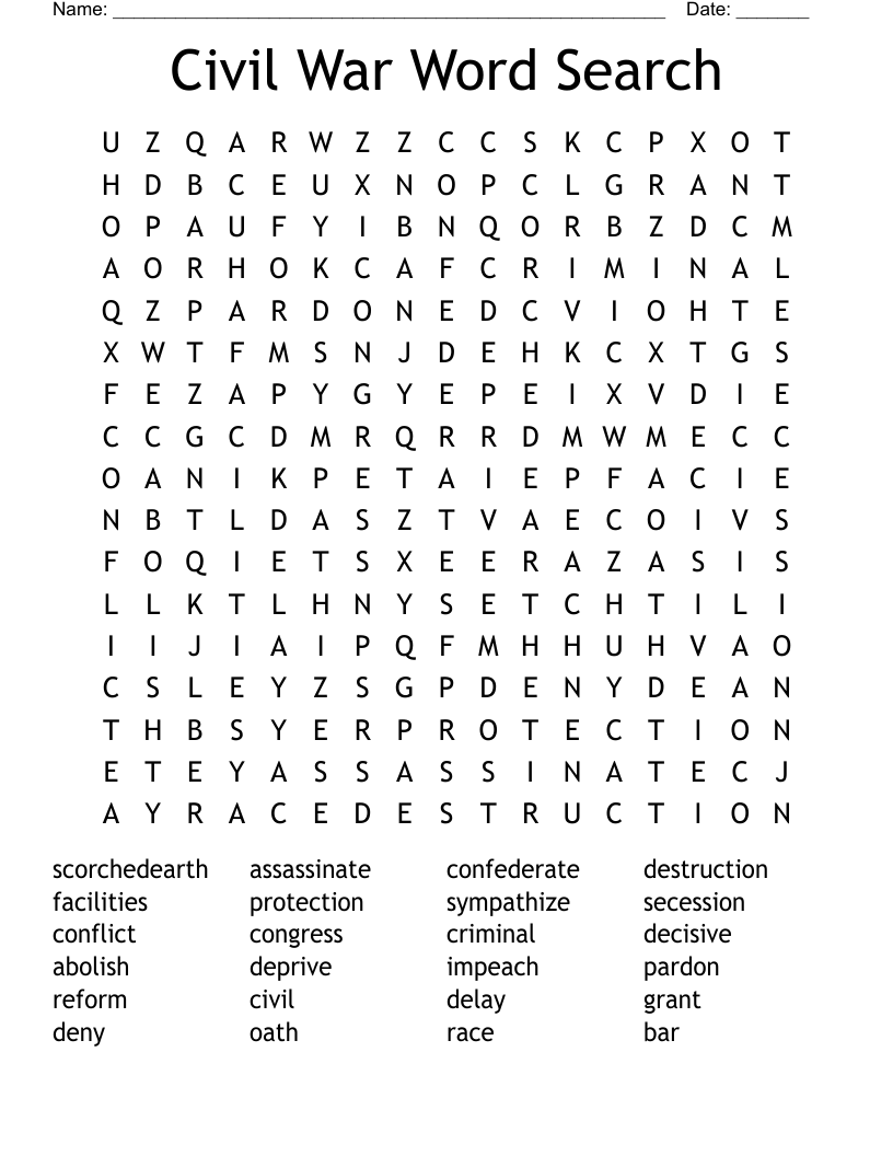 Civil War Word Search 
