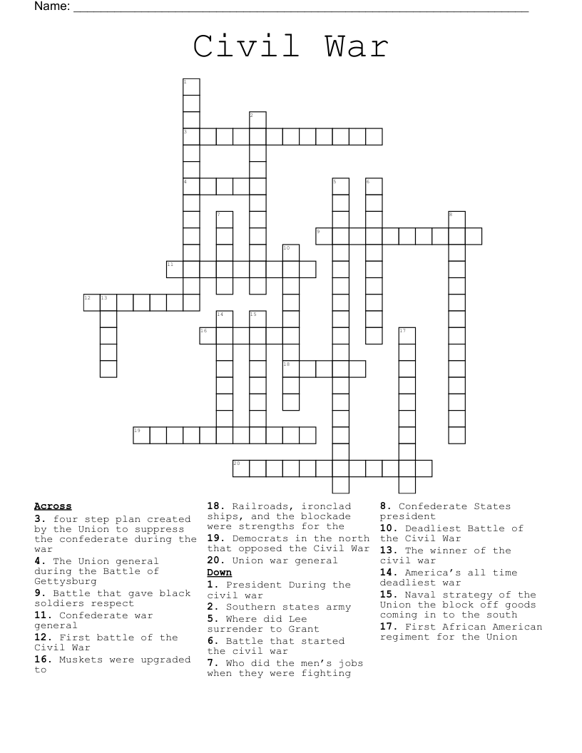 Civil War  Crossword
