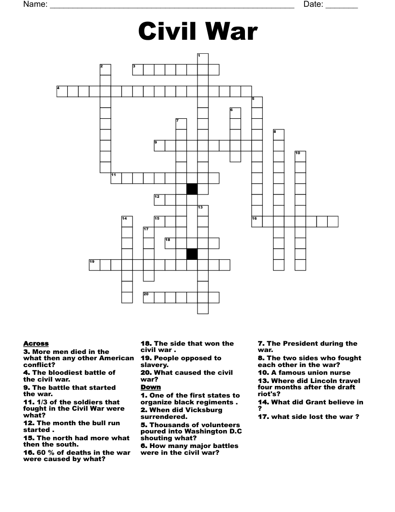 Civil War  Crossword