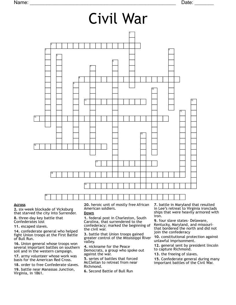 Civil War  Crossword