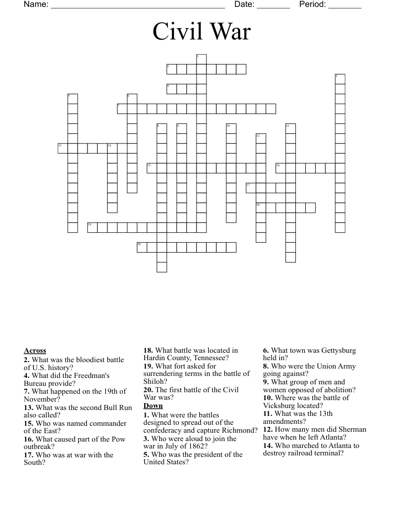 Civil War  Crossword
