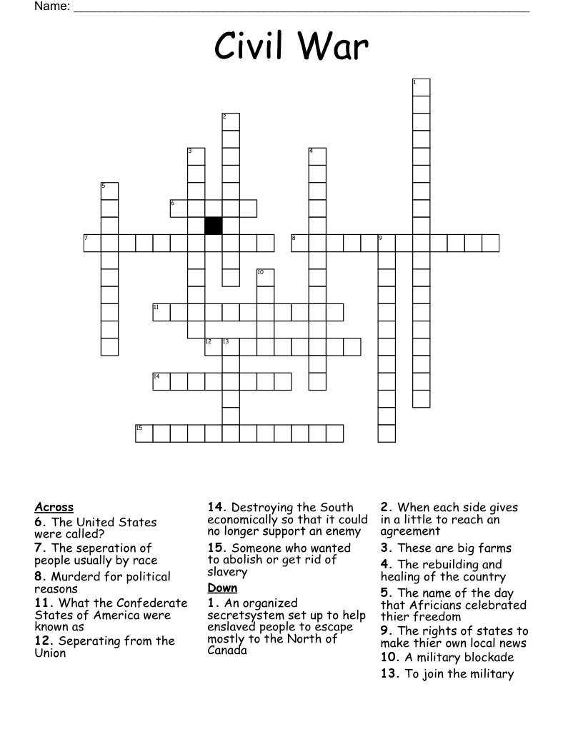 Civil War  Crossword
